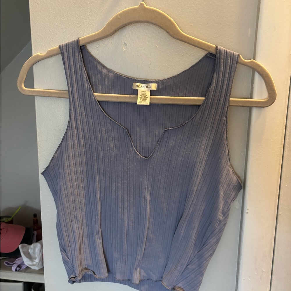 Blue Sleeveless Ribbed Top